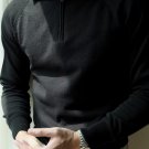 Men's Solid Color Half-Zip Turndown Collar Raglan Sleeve Base Shirt
