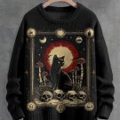 Men's Spooky Mushroom Forest With Skull And Black Cat Art Print Knit Sweatshirt