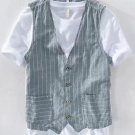 Men's Striped Single Breasted Vest Plain T-Shirt Two Piece Set