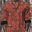 Men's Traditional Flower Pattern All Over Print Long Sleeve Shirt