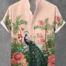 Men's Tropical Flowers Peacock Art Print Linen Blend Shirt