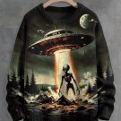 Men's UFO Alien Coming Surreal Mystery Art Print Knit Sweatshirt