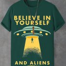 Men's UFO Aliens Believe In Yourself Print Cotton Casual T-Shirt