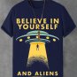 Men's UFO Aliens Believe In Yourself Print Cotton Casual T-Shirt