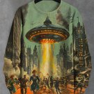 Men's UFO Appears In The City Retro Cartoon Art Print Casual Sweatshirt