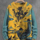 Men's UFO Chickens and Ducks Explode Sci-Fi Art Print Knit Sweatshirt