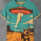 Men's UFO Tracking Cats Western Future Art Print T-Shirt