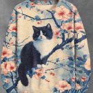 Men's Ukiyo-e Boho Delft Blue Floral Cat Art Print Casual Sweatshirt