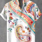 Men's Vintage Ethnic Multicolor Paisley Flower Art Print Linen Blend Shirt