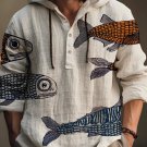 Men's Vintage Fish Graphic Print Hooded Shirt