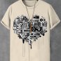 Men's Vintage Heart Pattern Music Art Print Cotton Casual T-Shirt