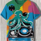 Men's Vintage Octopus Vinyl Record Art Print Casual T-Shirt