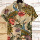 Men's Vintage Peacock Flower Art Print Linen Blend Shirt