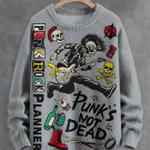 Men's Vintage Punk Rock Planner Punk's Not Dead Print Knit Sweatshirt