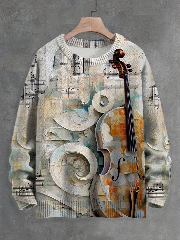 Men's Vintage Violin Notes Art Print Knit Sweatshirt