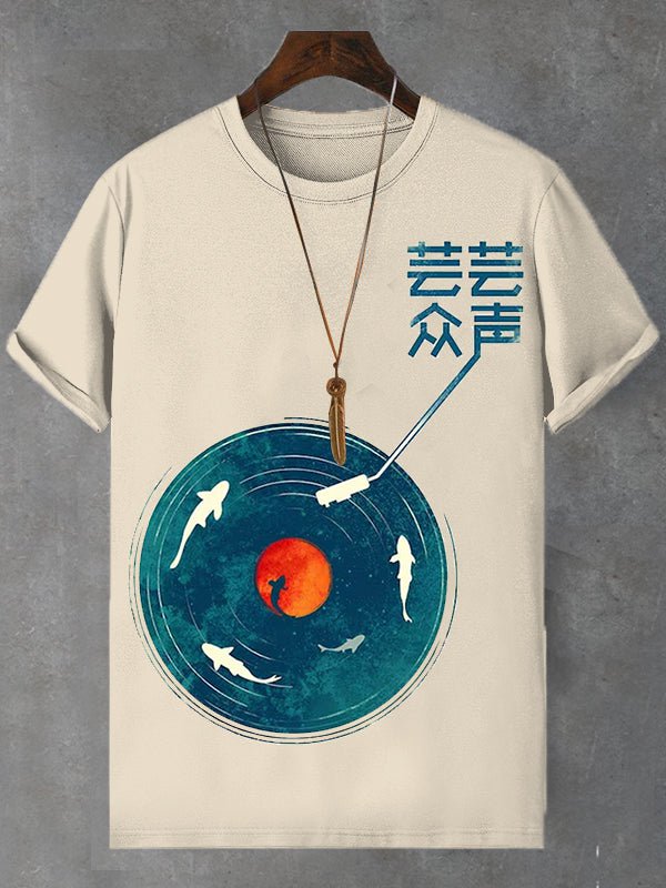 Men's Vinyl Record Player Art Print Cotton Casual T-Shirt