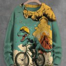 Men's Volcano Eruption Dinosaur Cycling Print Knit Sweatshirt