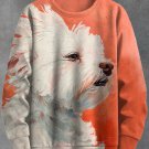 Men's White Dog Painting Print Casual Sweatshirt