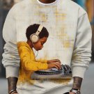 Men's Yellow Hoodie Black Boy DJ Print Casual Sweatshirt