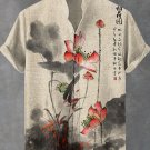 Men's Zen Lotus Ink Painting Calligraphy Art Printed Casual Shirt