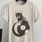 Men's Abstract Cat Record Art Print Cotton Casual T-Shirt