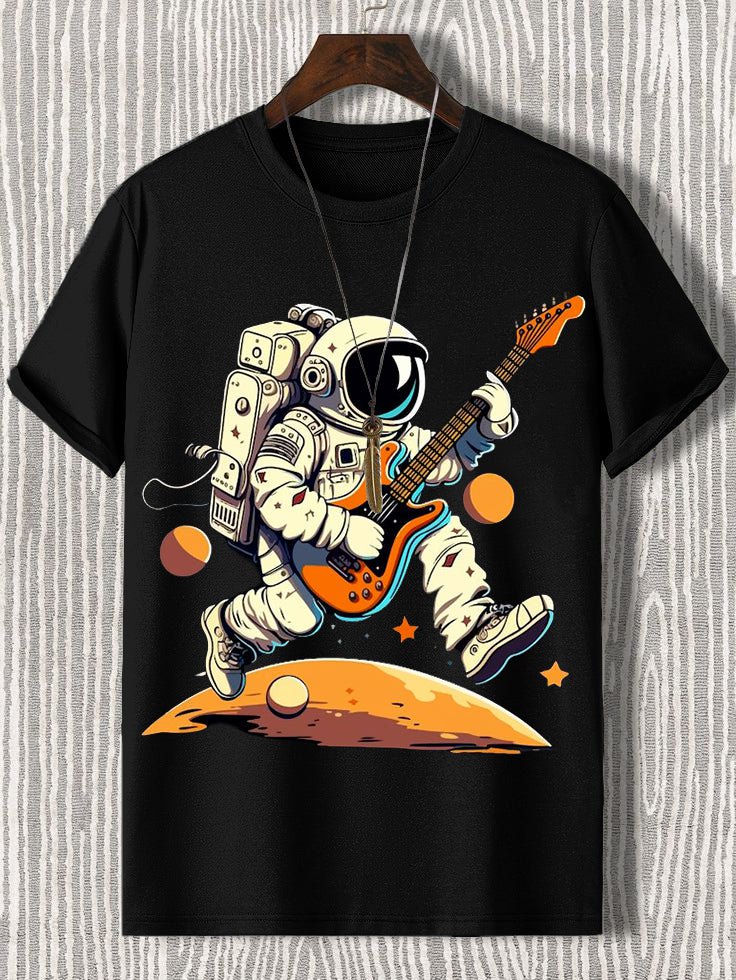 Men's Astronaut Space Rock Print Cotton Casual T-Shirt