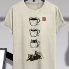 Men's Cat Coffee Cup Japanese Art Painting Print Casual T-Shirt