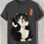 Men's Cat Plays Mobile Phone Japanese Art Print Cotton Casual T-Shirt