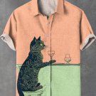 Men's Chilling Black Cat Champagne Print Casual Shirt