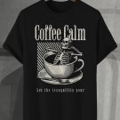 Men's Coffee Calm Let The Tranquility Pour Skull Lying In Coffee Cup Art Print Cotton T-Shirt