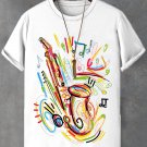 Men's Colourful Saxophone Notes Graffiti Print  Casual T-Shirt