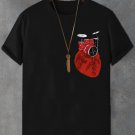 Men's Drum Heart Print  Casual T-Shirt