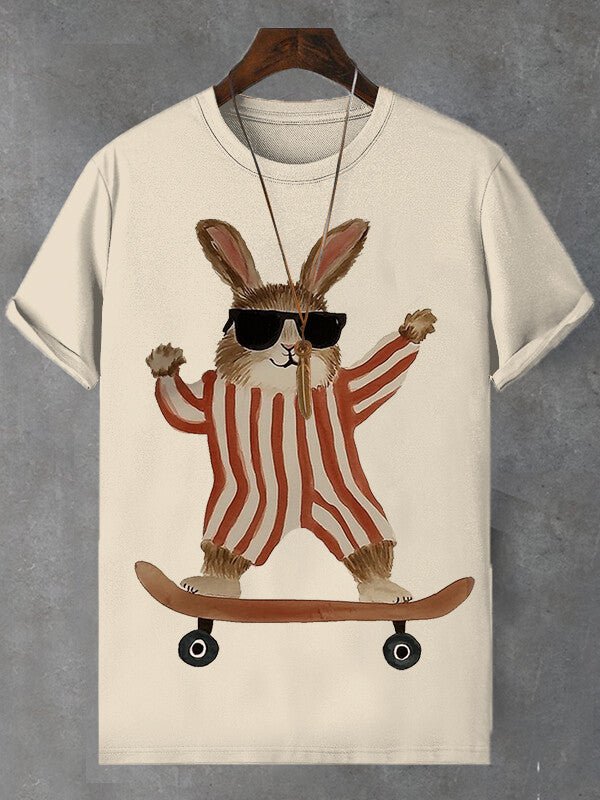 Men's Easter Rabbit Skateboard Graphic Print Casual T-Shirt