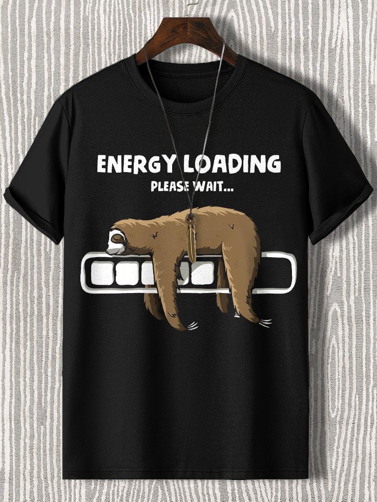 Men's Energy Loading Please Wait Sloth Print Cotton Casual T-Shirt