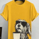 Men's Fashion Sunglasses Dog Drinks Coffee Art Print Cotton Casual T-Shirt