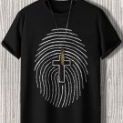 Men's Fingerprint And Cross Print Cotton Casual T-Shirt