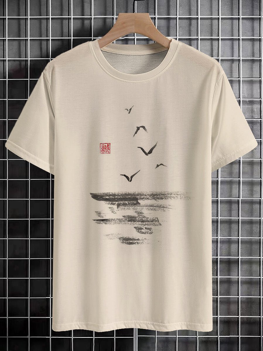 Men's Flying Birds Ink Art Print Cotton Casual T-Shirt