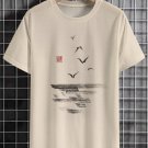Men's Flying Birds Ink Art Print Cotton Casual T-Shirt
