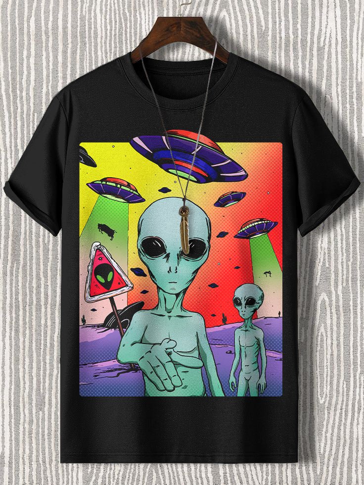 Men's Found By Aliens And UFOs Print Casual T-Shirt