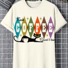 Men's Fresh Coffee Sewed Here Black Cat Print Casual T-Shirt