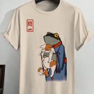 Men's Frog In Kimono And Unhappy Cat Japanese Art Print Cotton Casual T-Shirt
