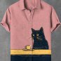 Men's Funny Black Cat Chilling Coffee Art Print Shirt