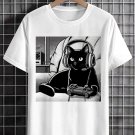 Men's Gamer Black Cat Art Print Cotton Casual T-Shirt