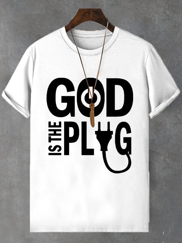 Men's God Is The Plug Print Casual T-Shirt