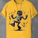 Men's Happy Singing Robot Print  Casual T-Shirt