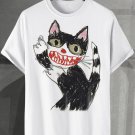 Men's Horror Cat Crayon Art Print Cotton Casual T-Shirt