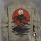 Men's Japanese Art Pine And Cypress Print Denim-Like Long Sleeve Shirt