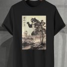 Men's Japanese Giant Cat Illustration Print Cotton Casual T-Shirt
