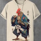 Men's Japanese Rooster Warrior Art Print Cotton Casual T-Shirt