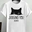 Men's Judging You Silently Black Cat Art Print Cotton Casual T-Shirt
